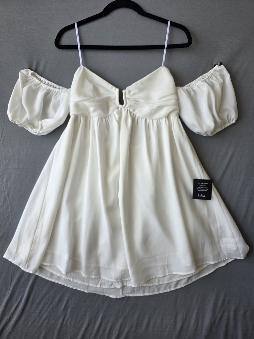 Lulus My Dream Date Dress White Off Shoulder Puff Sleeve Mini Dress XL NWT